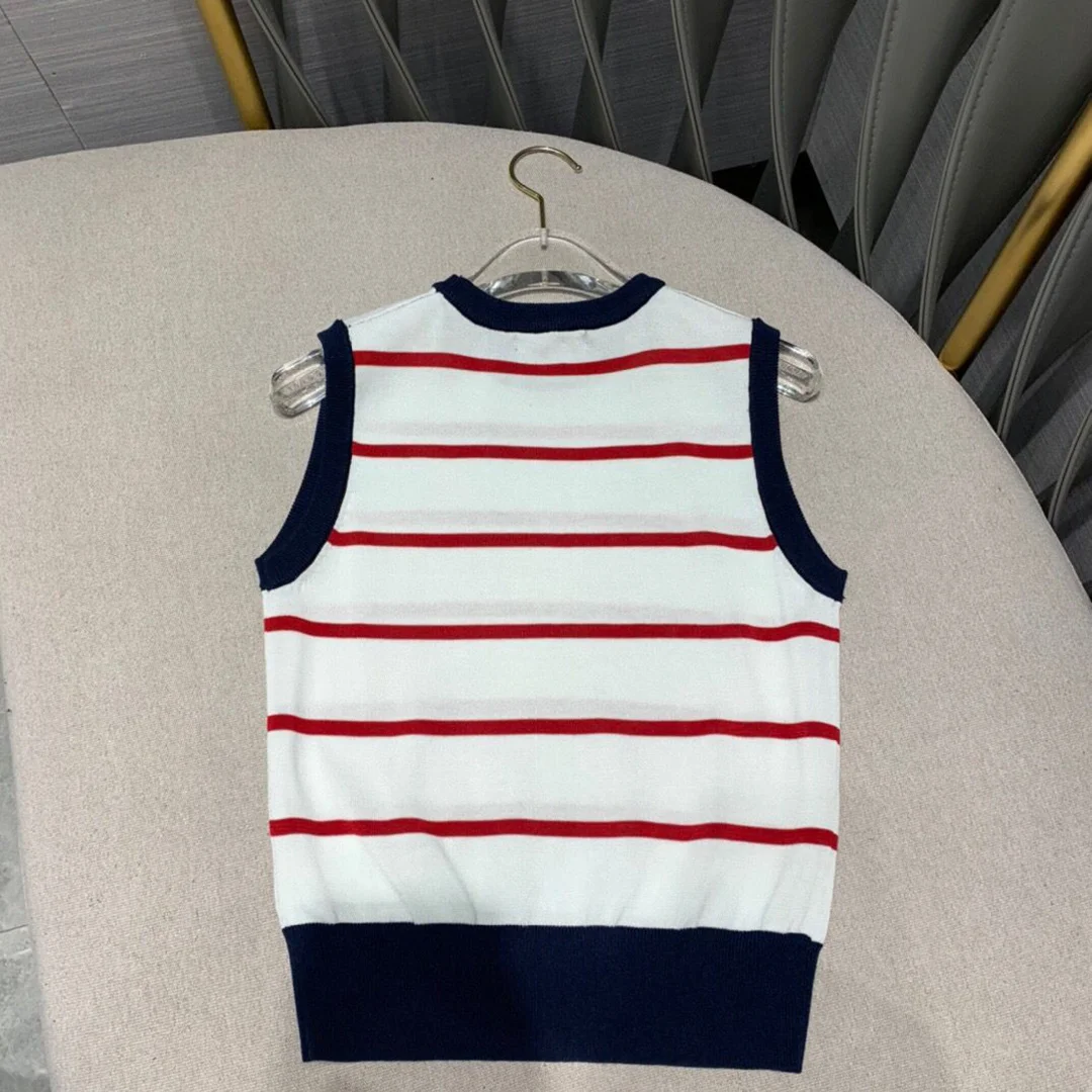 

top quality 74% silk knit t-shirt women new summer o-neck sleeveless contrast color stripes casual slim tops brand t shirt