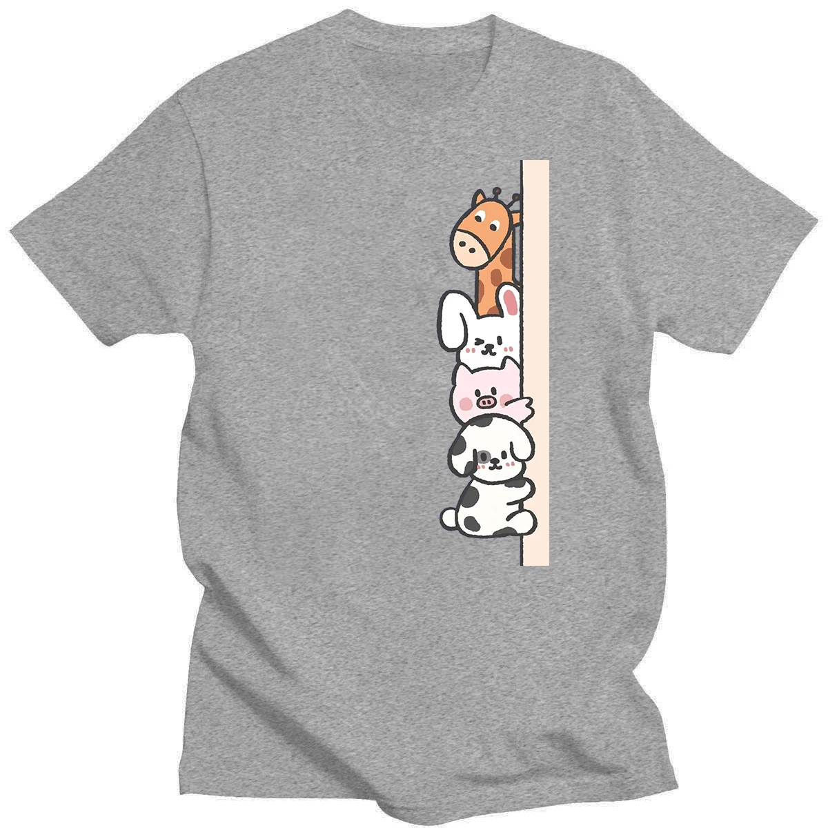 

One-Line Small Animal Print T-Shirt 100% Cotton Round Short-Sleeved Neutral Top
