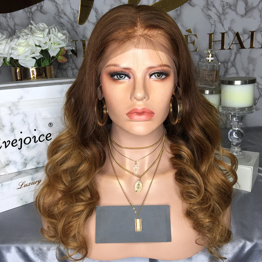 AVEJOICE индийские волосы волнистый парик Ombre светлые человеческие кружевные