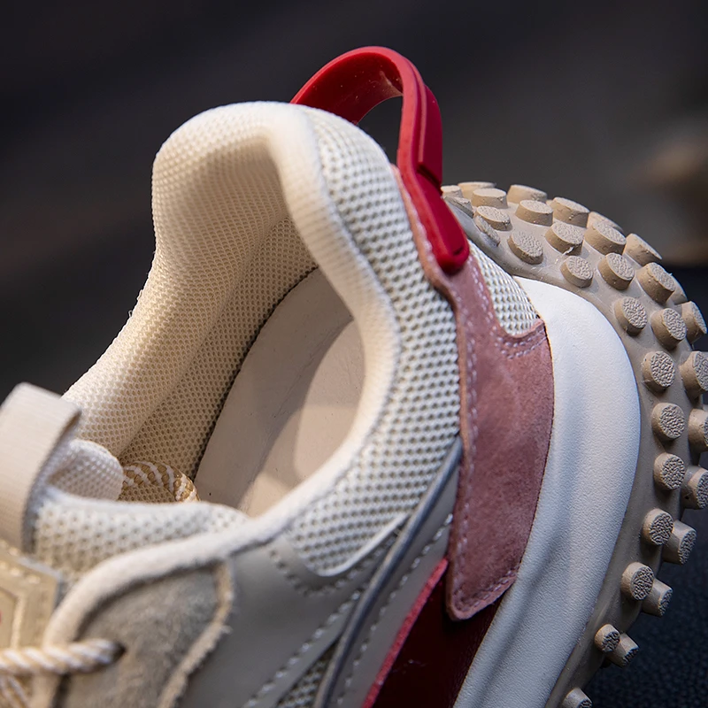 

2021 New Fashion Sneakers Leather Women Spring Shoes Platform Sneakers Lace Up Mesh Casual Shoes Sports Height Increase