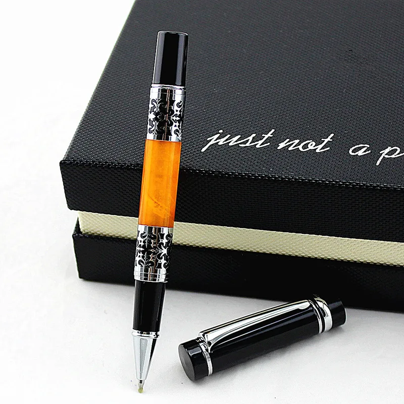 

LUXURY BOOKWORM 675 SILVER FLOWER AMBER CELLULOID ROLLER BALL PEN / BALLPOINT PEN / FOUNTAIN PEN FOR CHOICE BEST GIFT