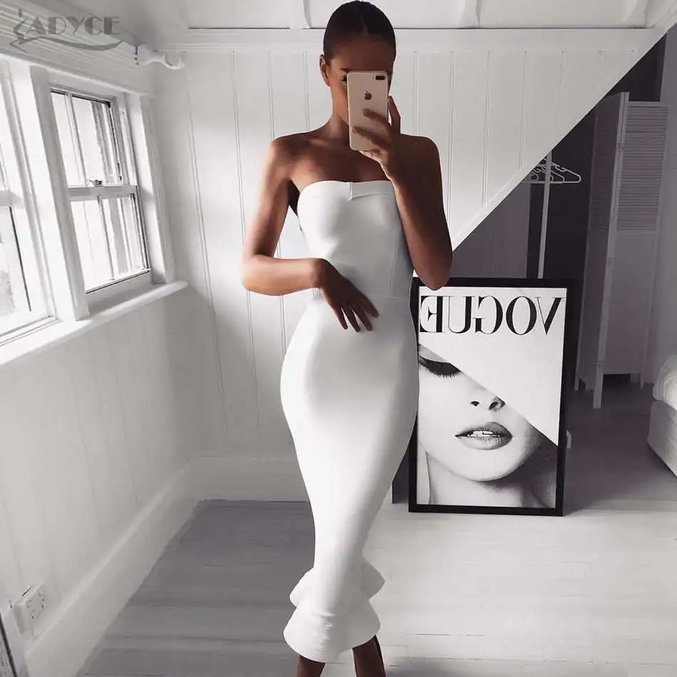 Seamyla знаменитостей Бандажное платье для женщин бодикон Vestidos Лето без бретелек сексуальное вечернее платье Русалка Клубное платье для вечеринки платья