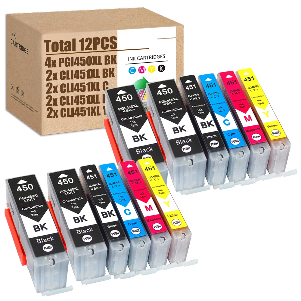 

12PCS For Canon 450XL 451XL Ink Cartridges PGI-450 / CLI-451 for Pixma MG5540 MX924 MG6340 MG6440 iX6840 MG7540 Ip8740 printers