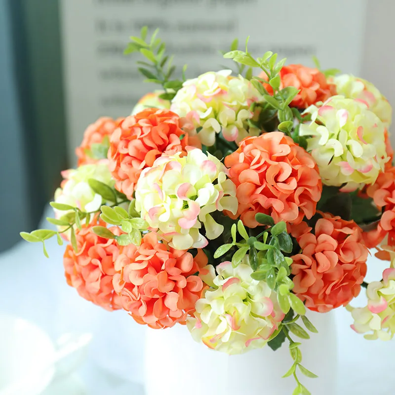 

Artificial Flowers Hydrangea Bride Bouquet High Quality Silk Plastic Flower Wedding Home DIY Decoration Vase Plants Arrangement