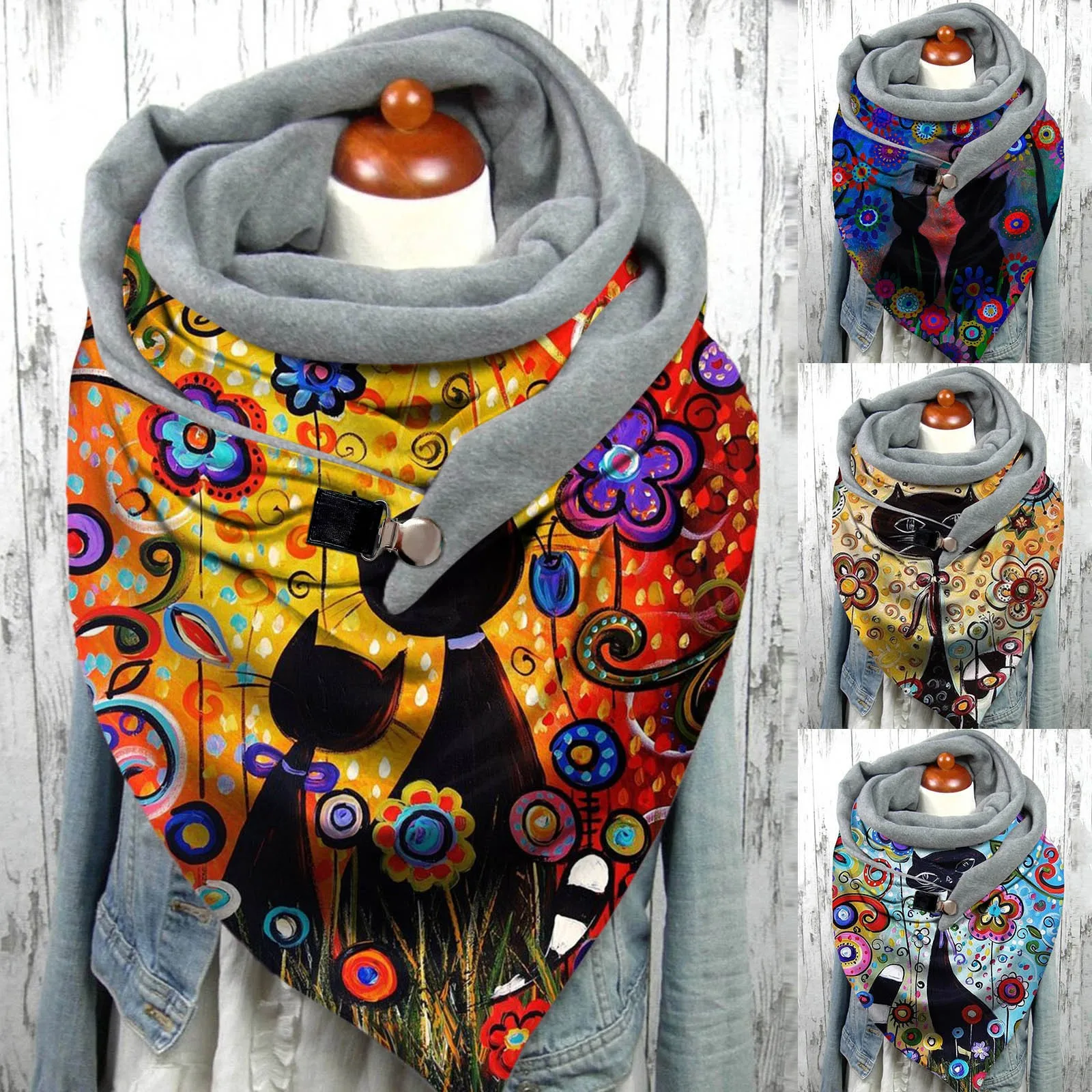 

Женская зимняя шаль с принтом кошки, модная повседневная теплая многофункциональная шаль, шарф 2021, зимний шарф для женщин