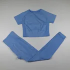 Бесшовный спортивный костюм из двух предметов Vital, женская одежда для тренировок в тренажерном зале, короткий топ для фитнеса с коротким рукавом, бесшовные леггинсы с высокой талией, комплект для йоги