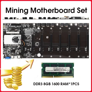 btc 37 miner motherboard cpu set 8 video card slot ddr3 memory integrated vga interface low power consumption with 8gb ram 1 free global shipping