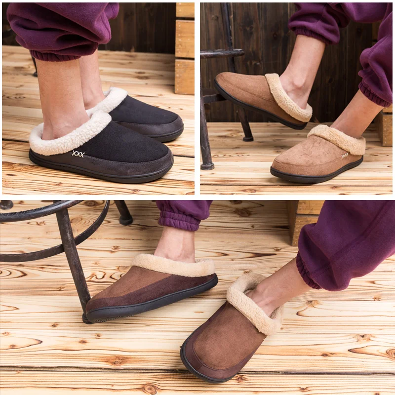 

Warm Cotton Slippers Men Shoes Bathroom Indoor Man Winter Fur Shoes High Quality Plush House Flat Footwear Plus Size 48 49 50