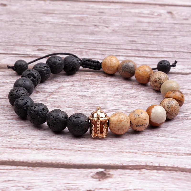 Браслет мужской из гематита с резьбой по шлему спартанского рыцаря бусина