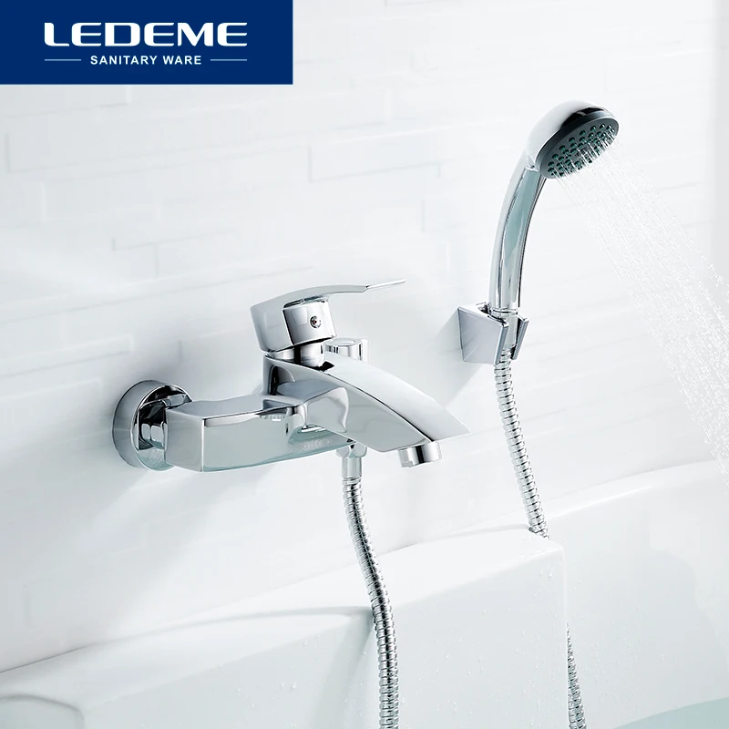 

LEDEME Bathroom Faucets Hot Cold Water Mixer Tap Wall Mount Classic Faucet With Hand Shower Bathtub Outlet L3243