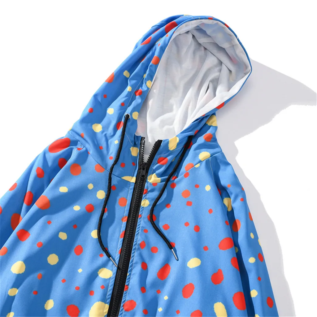 

2019 M-2XL Polka Dot Printing Casual Men's Fashion Long-sleeved Hooded Coat Sports Coat Zipper Top Blouse Drop Shipping July23