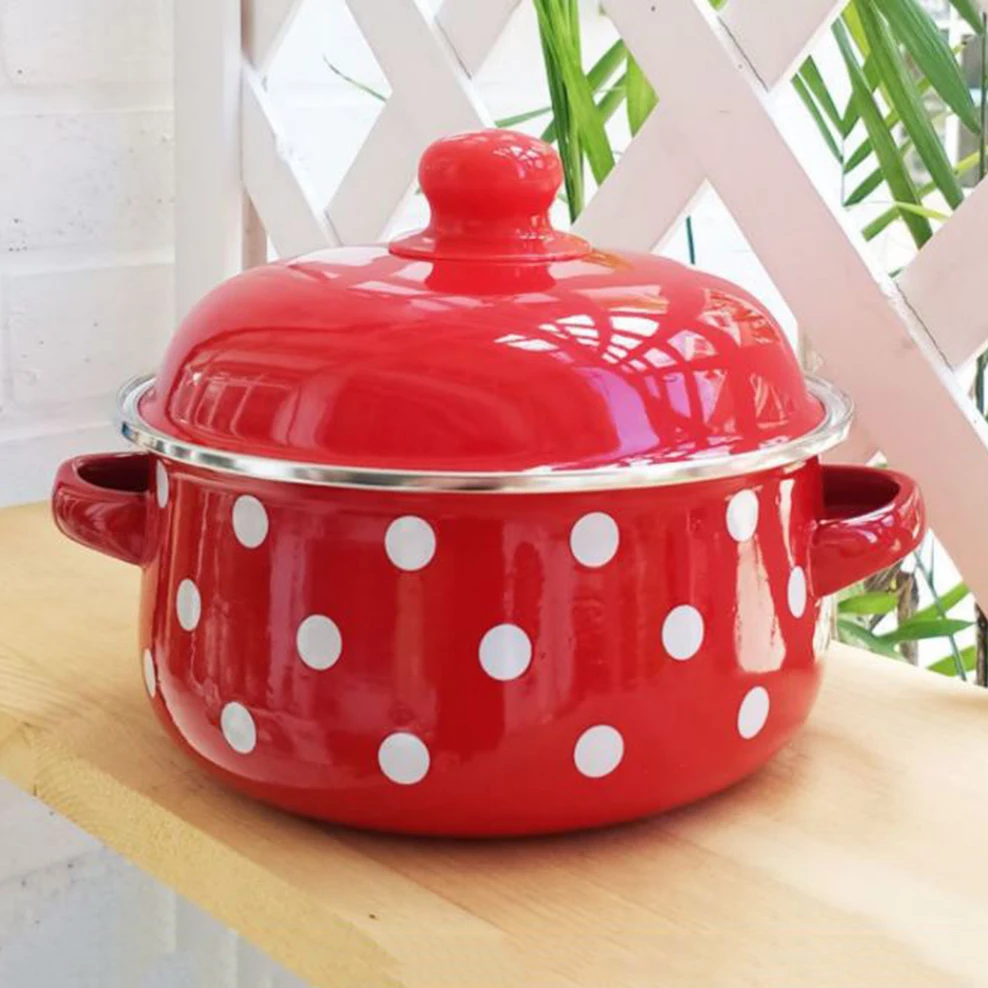 

7 Inches Thicken Double Ears Stew Pot 1.5L Porcelain Enameled Soup Bowl With Lid Instant Noodle Bowl Induction Cooker Pot