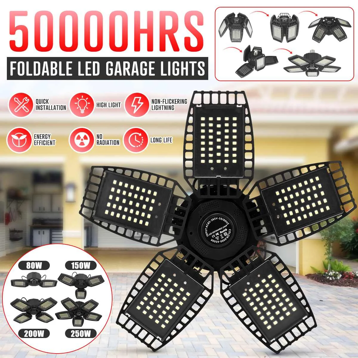 

80W 150W 200W 250W E27 LED Lamp 85~265V LED Bulb Deformable High Power Light For Warehouse Factory Garage Basement Gym
