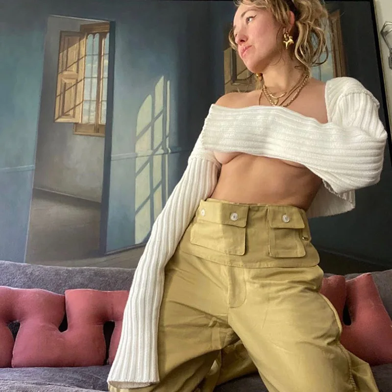 

Knitted Cardigans Women Long Sleeve Crop Top autumn Fashion Casual Sweater Sexy Streetwear Outerwear Female Sweater