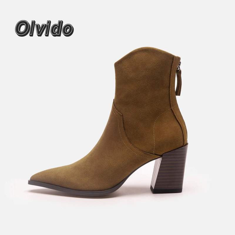 

Za Luxury Women's Brown Ankle Boots With Heels New Autumn Winter Sexy Zip Up Designer Ladies Shoe Heeled Vintage Fashion Booties