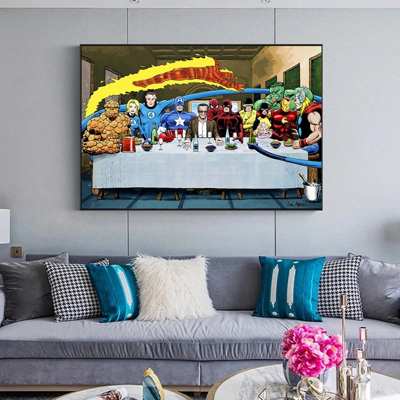 Постер на холсте с изображением супергероев Marvel Человек-паук Железный человек