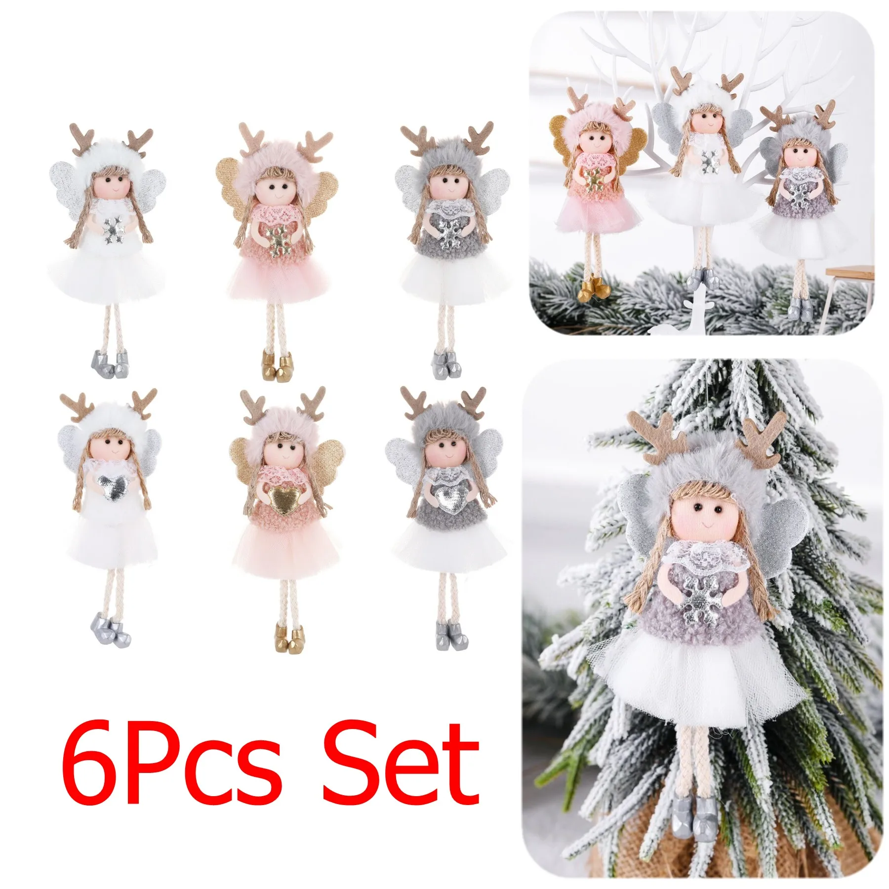 

6Pcs Set Christmas Decorations Creative Angel Girl Pendants Christmas Tree Decoration Child Kids Xmas Gift Doll Toys Ornaments