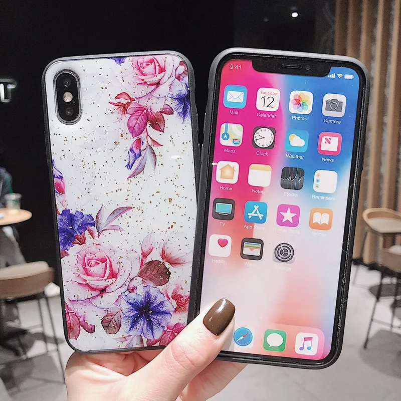 Антидетонационный чехол с цветочным рисунком из золотой фольги для iPhone 11 Pro Max X XS