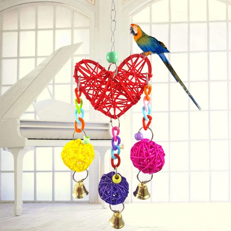 

Bird Toys, Parrot Toys with Bells, Parrots Cage Chewing Toy with Colorful Wood