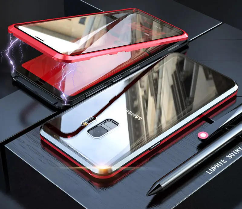 Black Red Front Glass Full 360 Case For Samsung Galaxy S9 S8 Plus S Note 9 8 Note8 Note9 S9Plus Magnetic Bumper Samsung S9Plus Case S8Plus - Цвет: Black Red