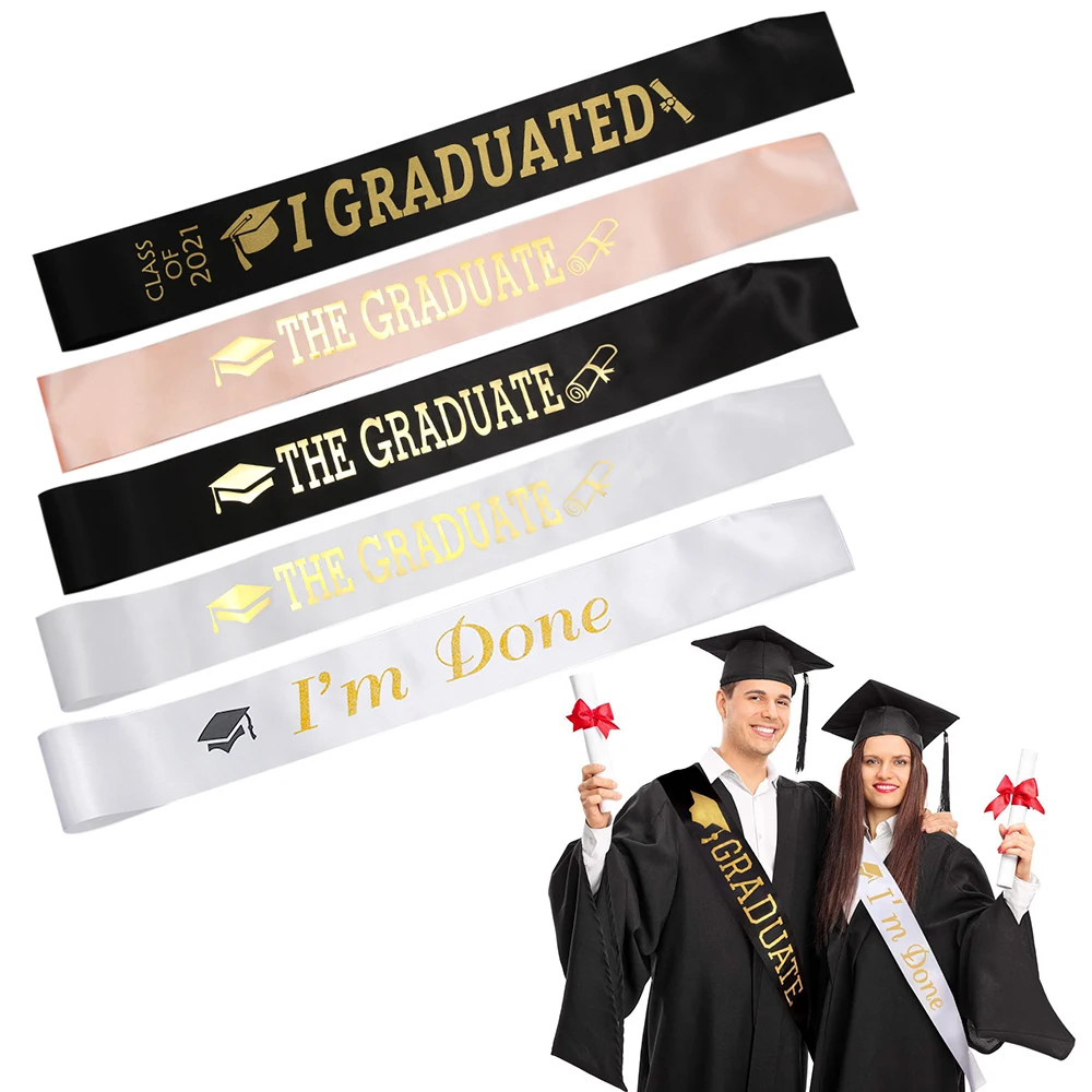 

Unisex Etiquette Belt Gold Glitter Letter 2021 Graduation Sash Celebration Photo Props Party Supplies Graduated Satin
