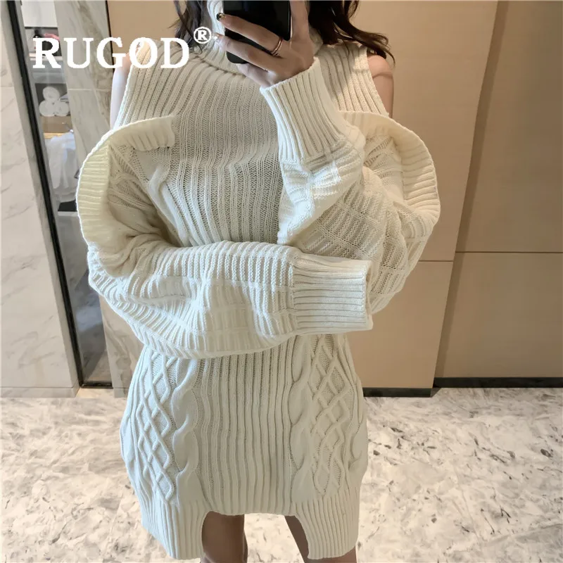 RUGOD/повседневное платье макси в Корейском стиле с открытыми плечами ретро Топ