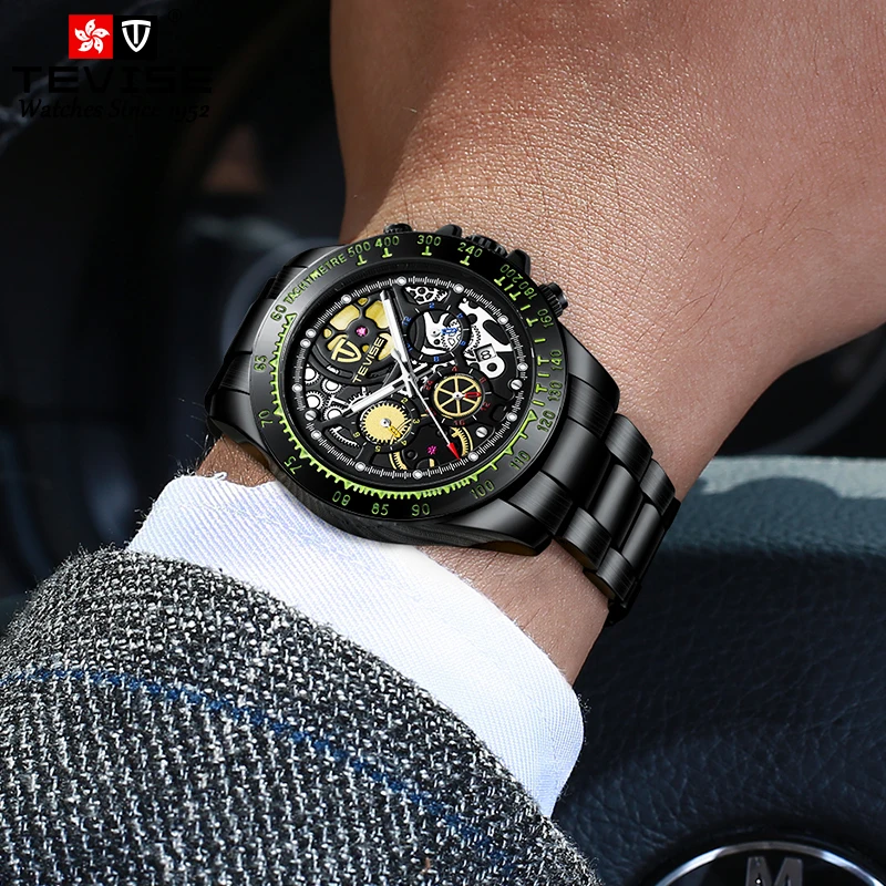 Часы TEVISE Мужские механические брендовые Роскошные автоматические стальные