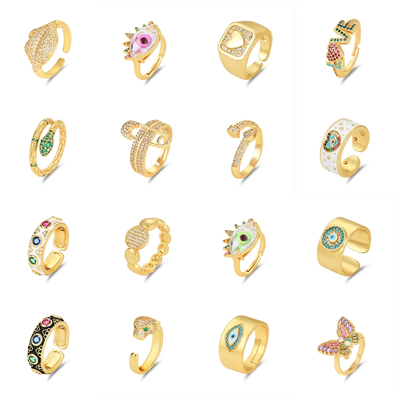 

Folk-custom Ethnic Vintage Rings for Grils Women Heart Evil Eye Little Corloful Diamond Cirlcle Rings New Fashion Jewelry Sets
