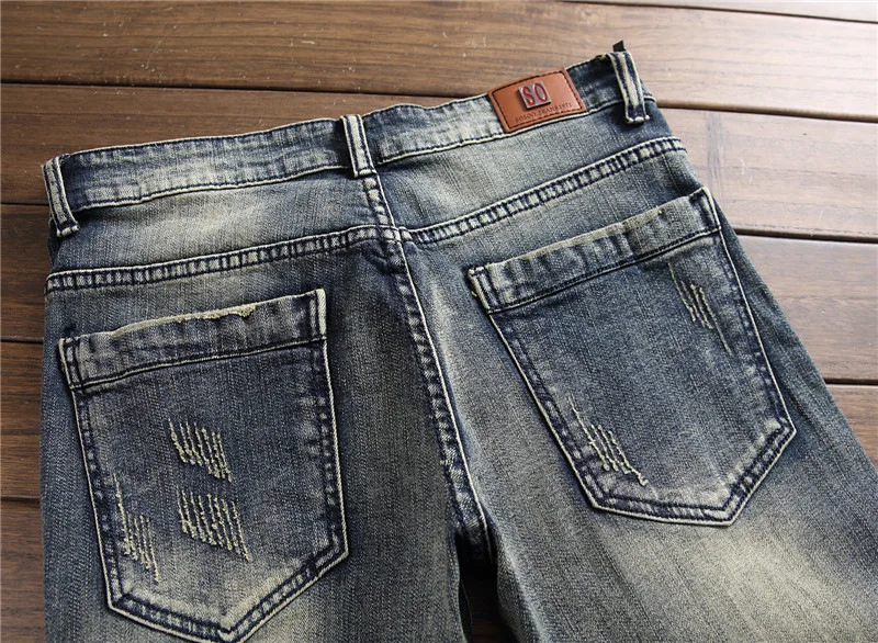 

luren Punk Rock Embroidery Multi Zipper Jeans Men Straight Slim Fit Motocycle Biker Jeans Masculina Washed Distressed Jeans