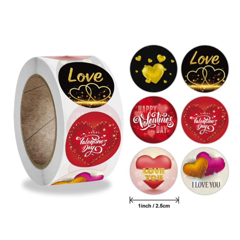 

500PCS Round Valentine Hearts Thank You Stickers Labels Sticky Sticker Paper Decoration Scrapbooking Sealing Stationery Supplies
