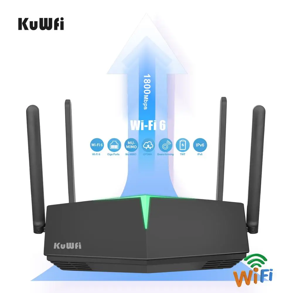 

WiFi 6 Router 1800Mbps Smart Dual Band WiFi 6 802.11ax Wireless Gaming Routers with 4 Gigabit Port for Home Office New 128Users