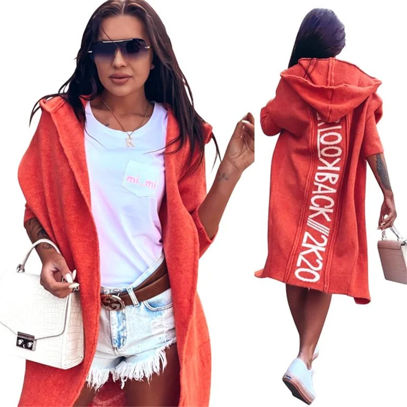 

Lugentolo Hooded Letter Cardigan Women Fall Fashion Sweaters Full Sleeves Streetwear Women Knitted Long Cardigans
