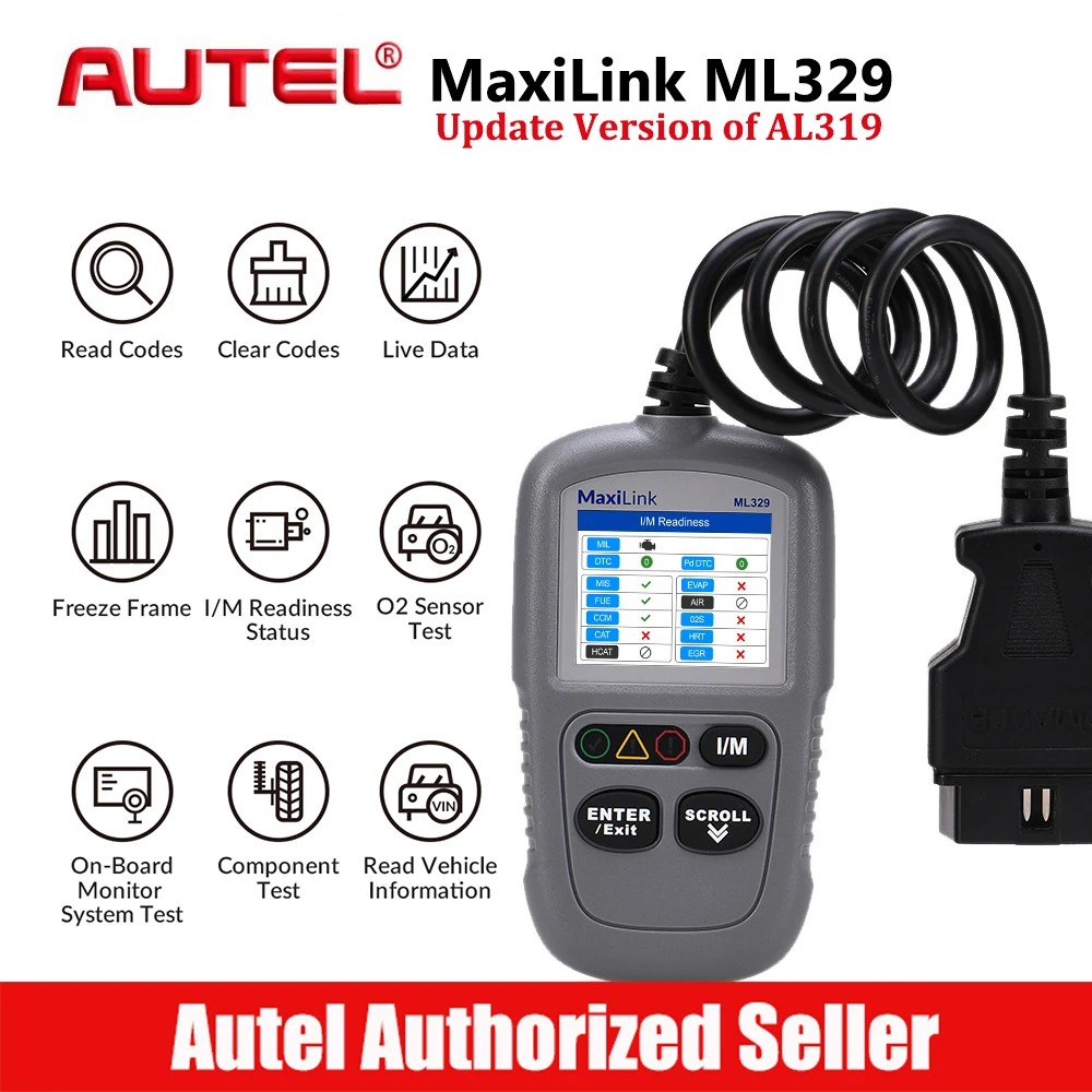 Autel MaxiLink ML329 считыватель кодов OBDII ключ готовности функция AutoVIN сканер OBD2