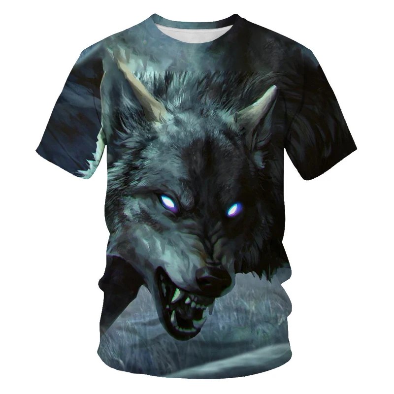 

2021 summer new animal wolf 3d digital printing men's T-shirt casual fashion oversized short-sleeved shirt