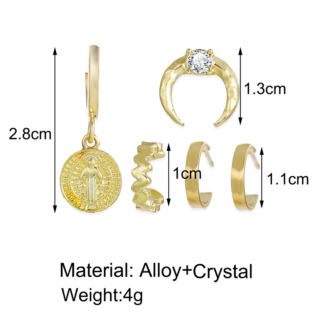 

New Alloy Ear Clip Set 5-Piece Set Creative Retro Exaggerated Personality Earrings For Women Gir Fashion Jewelry Gift