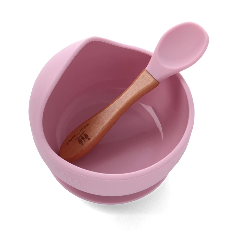 

BPA Free Silicone Waterproof Baby Suction Cup Base Bowl Training Spoon Set Non-Slip Learning Feeding Plate Tableware