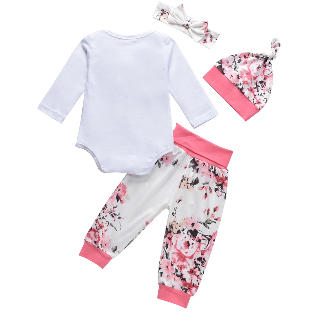 Комплект из 4 предметов розовый комбинезон для девочек с длинными рукавами