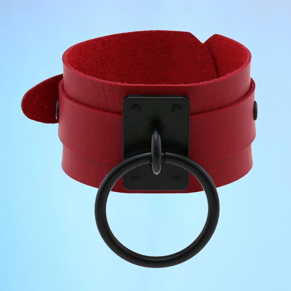 

Personality temperament retro punk fashion trend wide leather cosplay wristband personality black ring O bracelet
