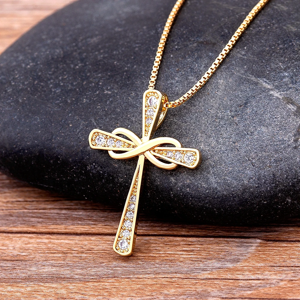 Top Quality Cubic Zirconia Cross Pendant Choker Chain Necklace Men Women Hip-Hop Jewelry Fashion Gold Color Gift Wholesale images - 6