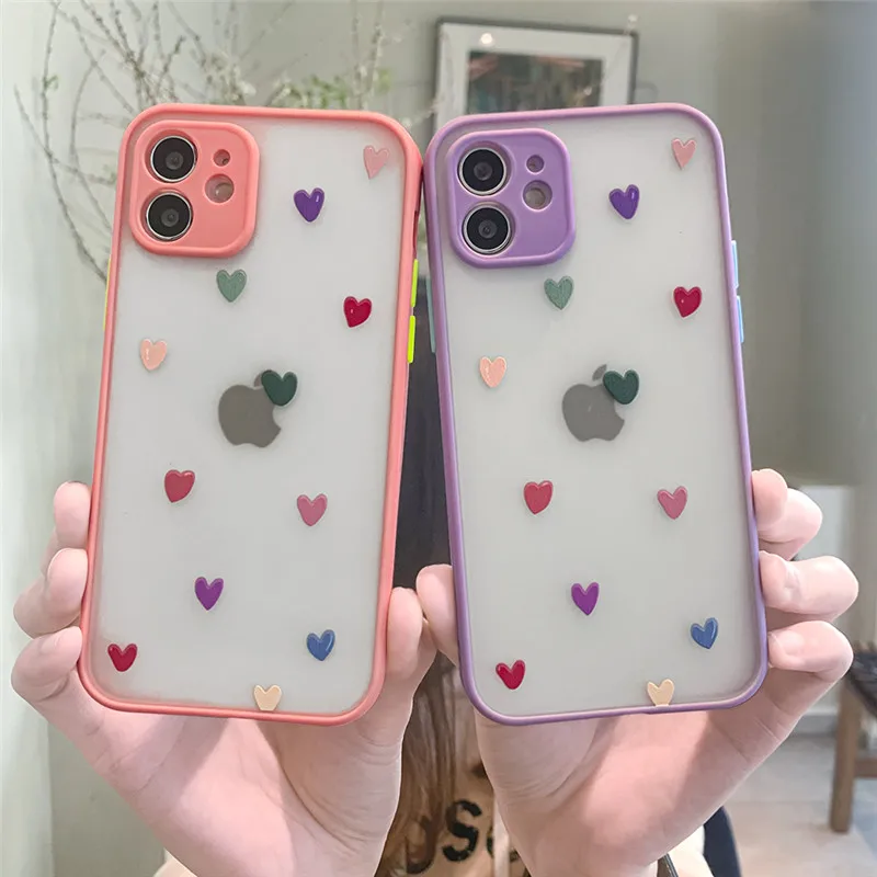 

moskado Candy Color Love Heart Shockproof Phone Cover For iPhone 12 Mini Pro 11 Pro Max X XR XS Max 7 8 7Plus Hard PC Back Cases