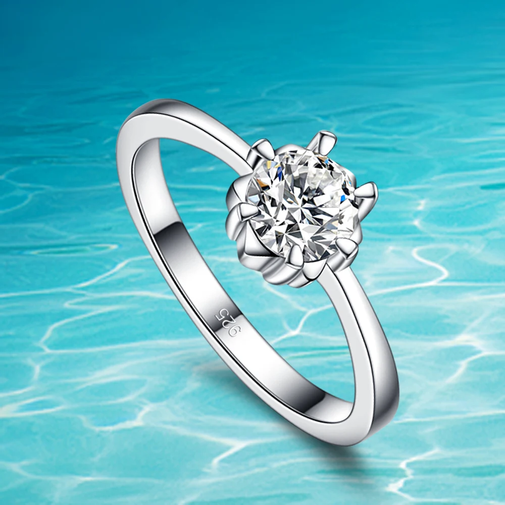 

2020 New Classic Wedding Ring For Women White circle Zircon Six Claw Trendy Engagement 925 Silver Jewelry Party Birthday Gifts