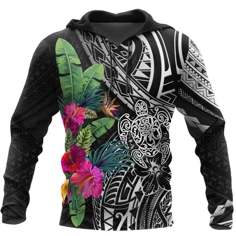 

Fashion Autumn Hoodies Pohnpei Polynesian Turtle Tattoo & Flowers 3D Printed Unisex Zip Pullover Casual Harajuku Sweatshirt