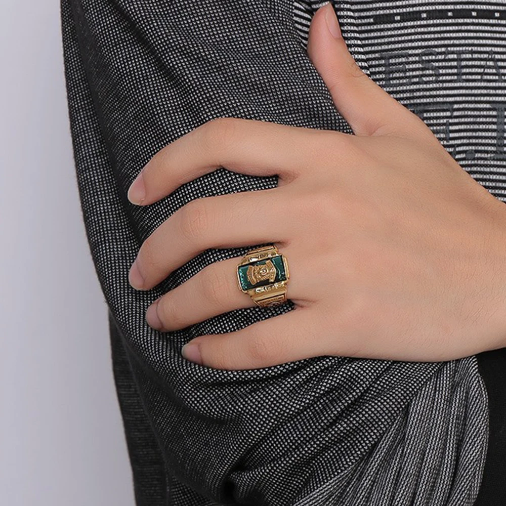 JHSL большое мужское кольцо с зеленым камнем из нержавеющей стали модное ювелирное