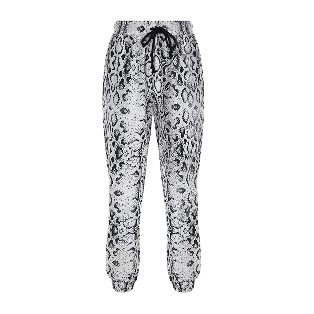 Модные женские брюки с принтом змеиной кожи на завязках высокой талией Свободные