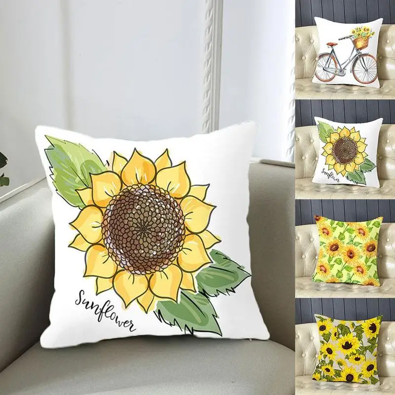 

Sunflower Series Yellow Throw Striped Square Cushion For Sofa Car Home Printing Home Decoration Sofa Car Cushion Cover 45*45cm