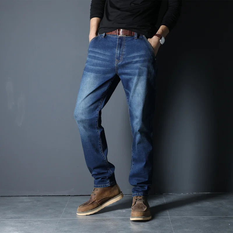 

Big Size 42 44 46 48 2021 New Men's Fashion High Waist Jeans Streetwear Anti-thief Casual Stretch Black Blue Denim Pants Braand