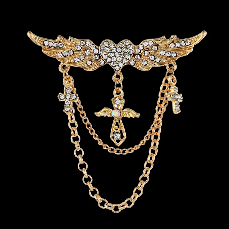 Модная новинка Золотая брошь с ангелом в виде крыла любви Длинная цепочка