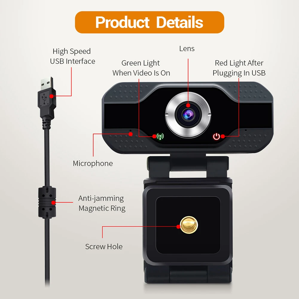 

OULLX HD 1080P Webcam Built-in Microphone Smart Web Camera USB For XBOX Desktop Laptops PC Game Cam Mac OS Windows Android