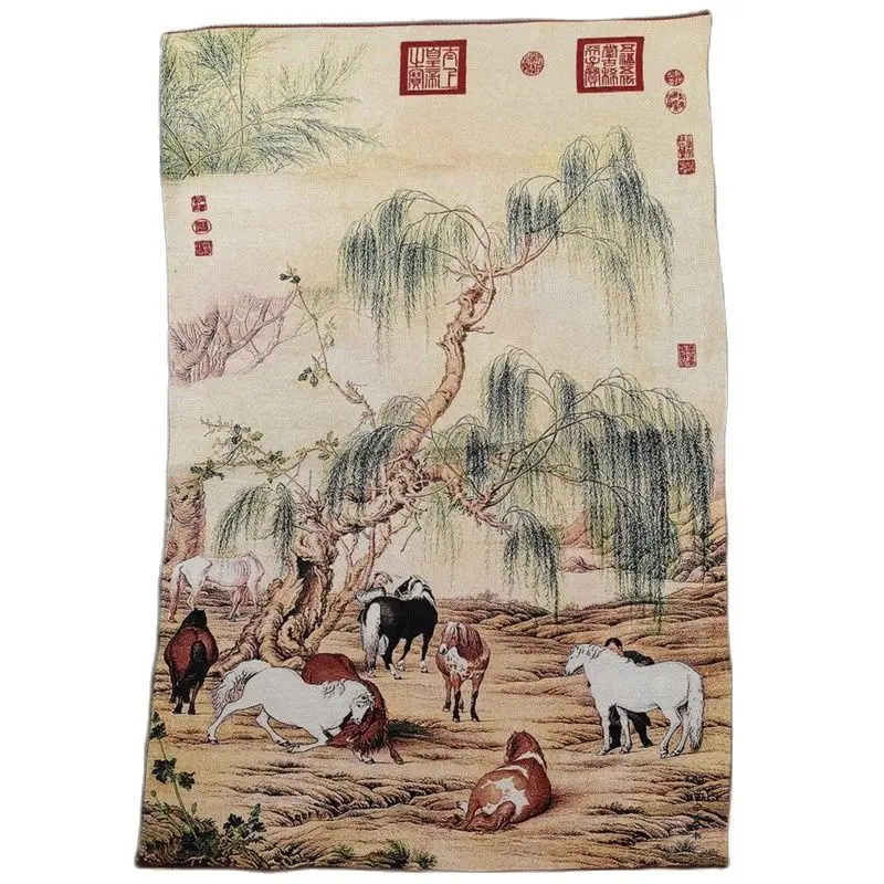 

Китайская вышивка танка ручной работы шелковая лошадь и живопись человеческого ландшафта