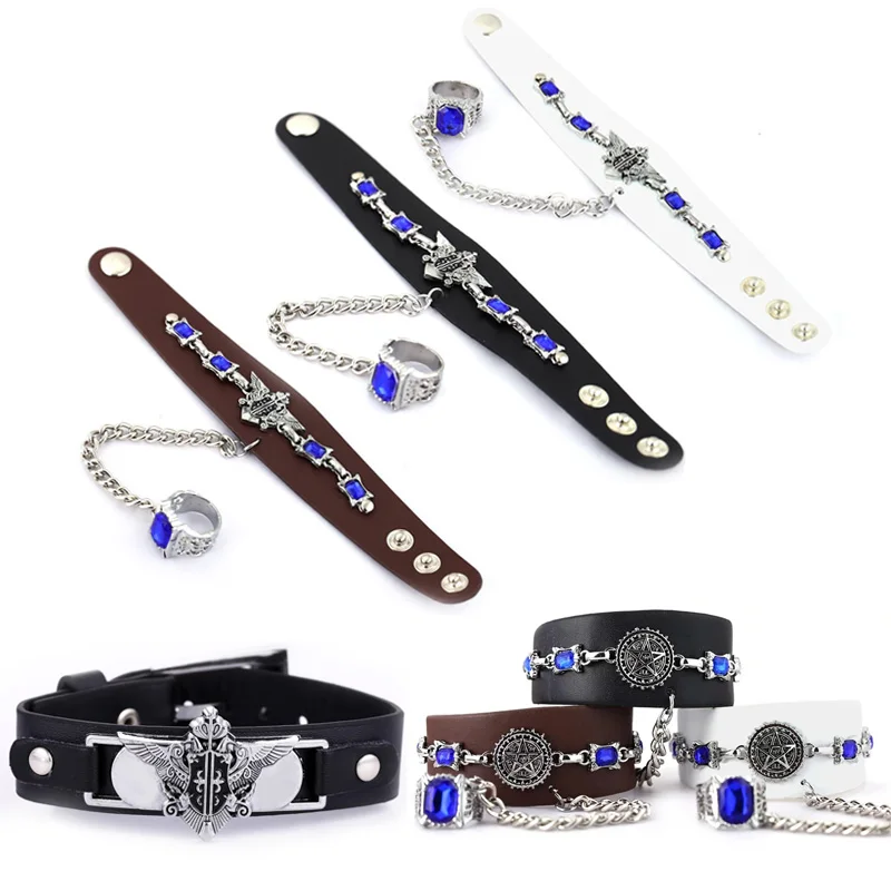 

Anime Black Butler Kuroshitsuji Bracelet Men Leather Chain Bracelets Punk Bangles For Women Cosplay Jewelry Fashion Accessories